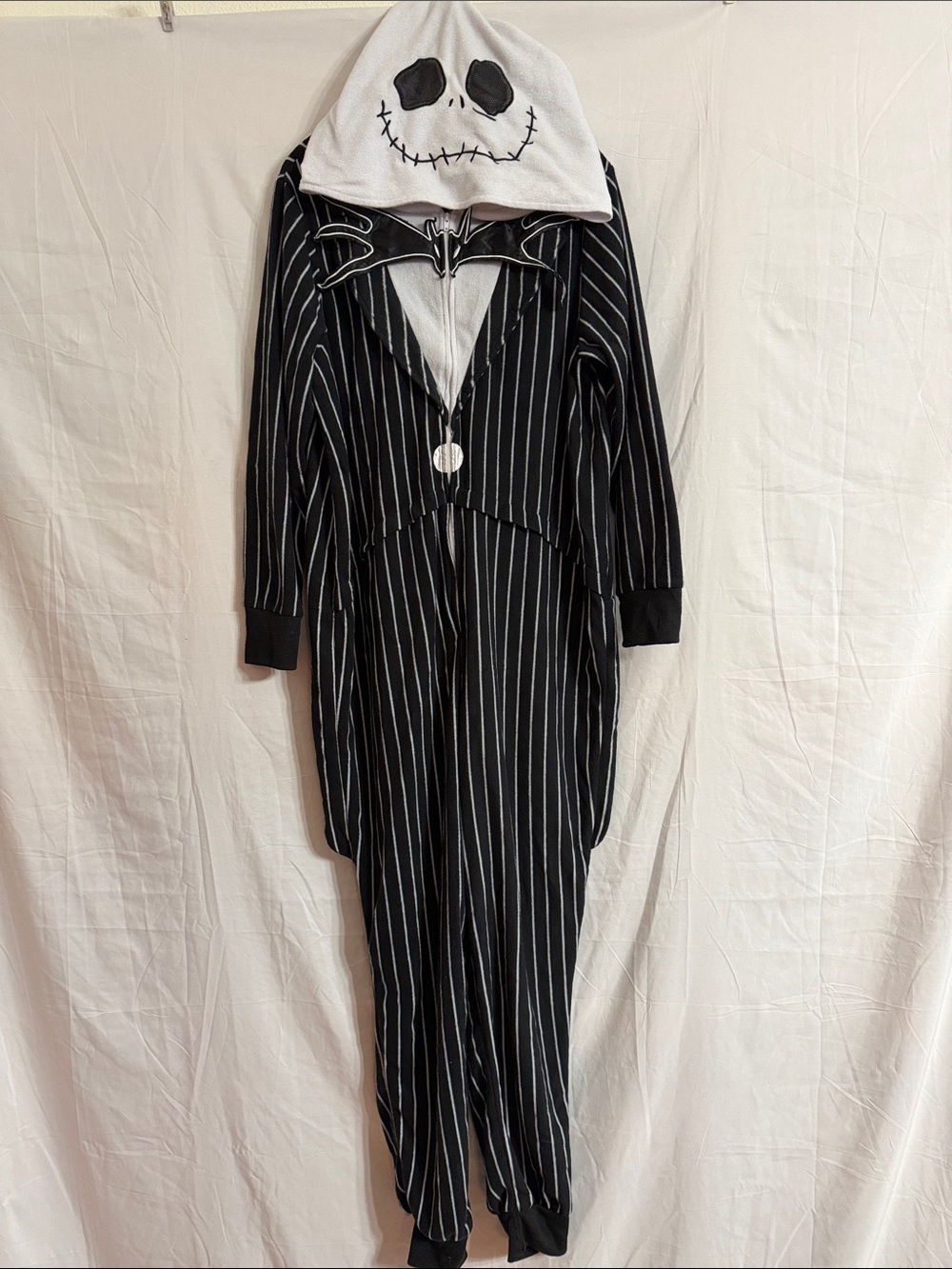 Disney Black & White Pinstripe Jack Skellington Hooded Jumpsuit